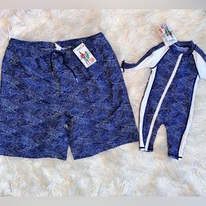 Daddy and Me swimming trunks and baby swimsuit